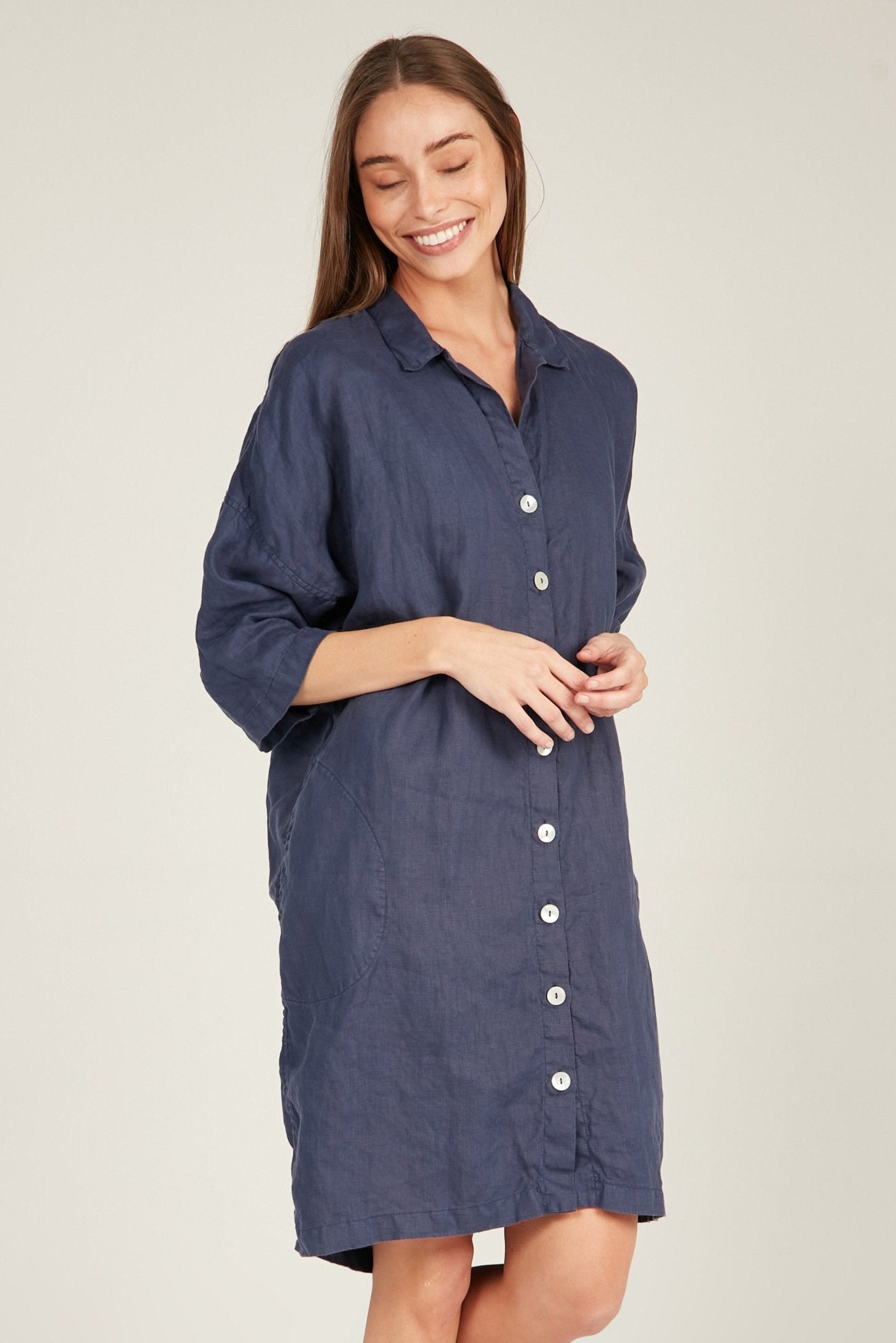 ISLAND SHIRT DRESS - DARK NAVY (PRE-ORDER) - Primness