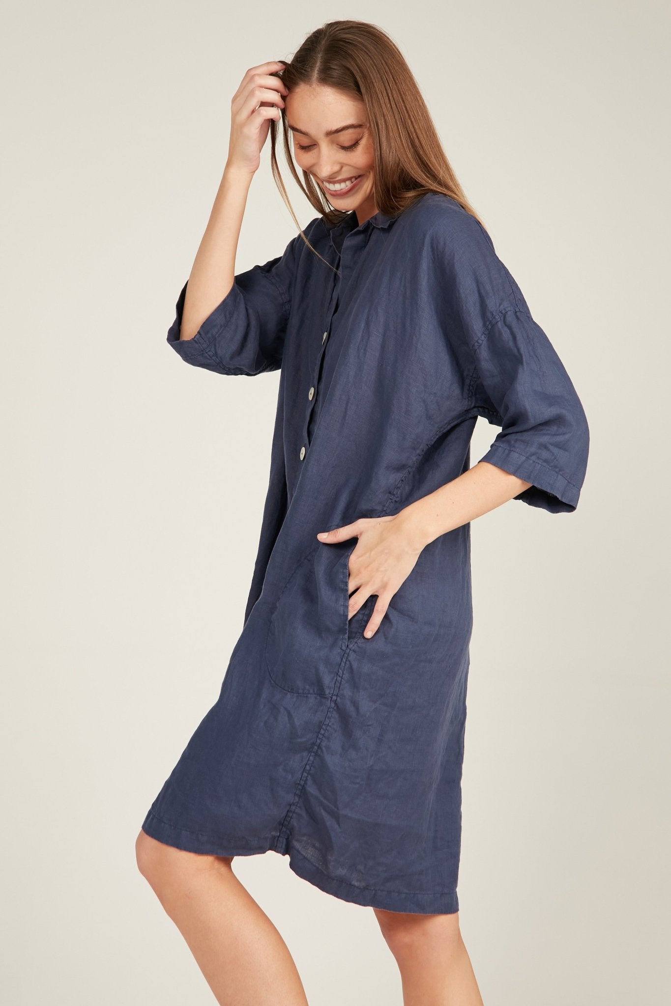 ISLAND SHIRT DRESS - DARK NAVY (PRE-ORDER) - Primness