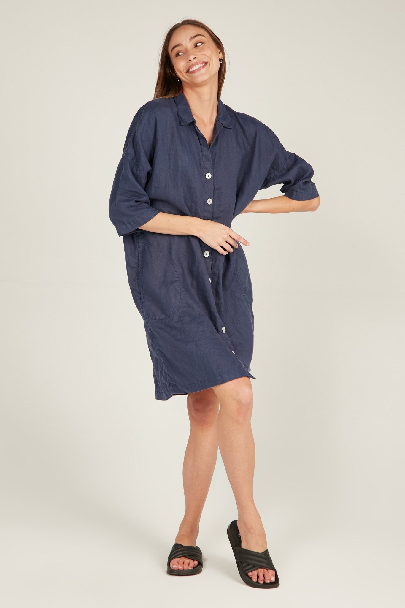 ISLAND SHIRT DRESS - DARK NAVY (PRE-ORDER) - Primness