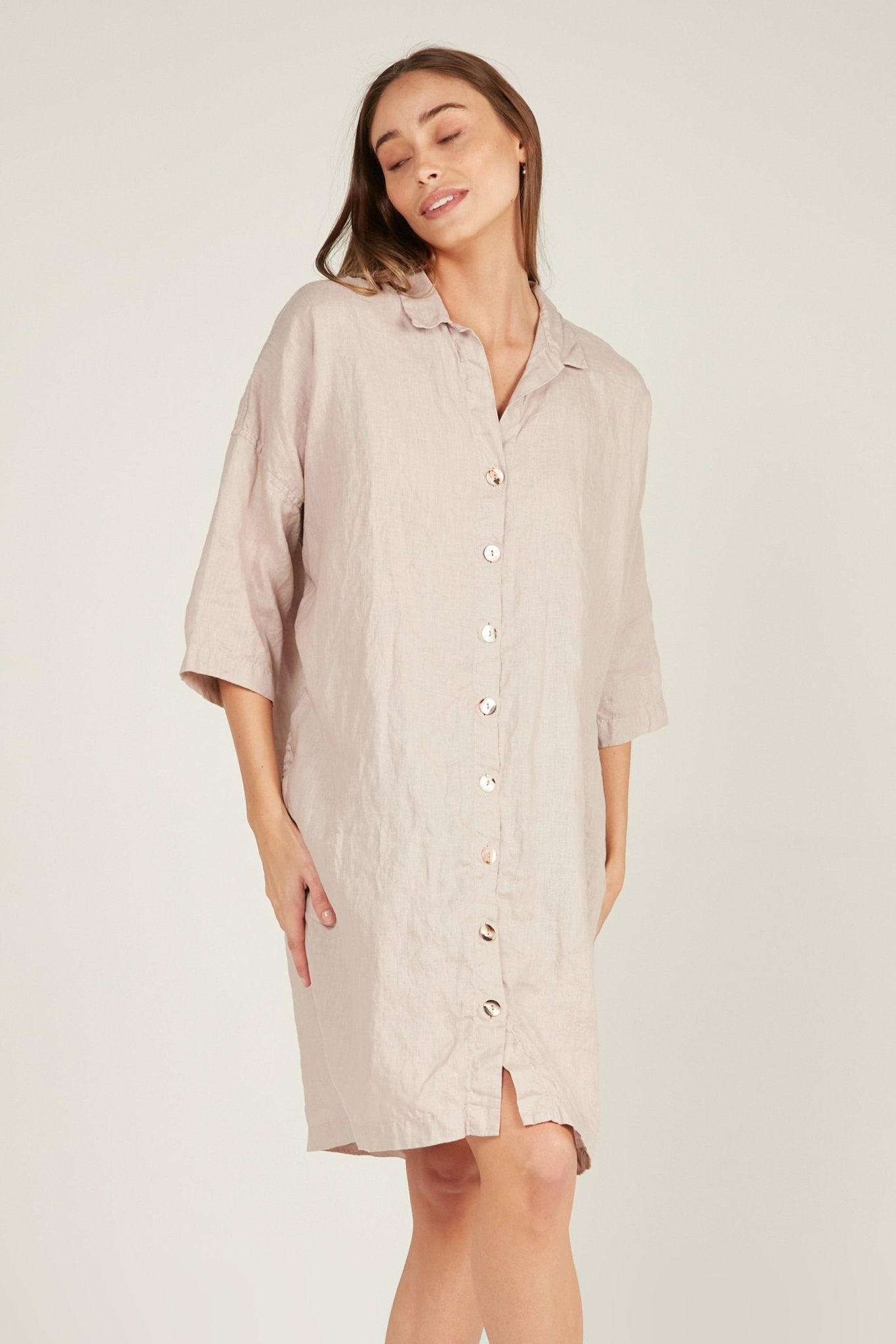 ISLAND SHIRT DRESS - DOVE (PRE-ORDER) - Primness