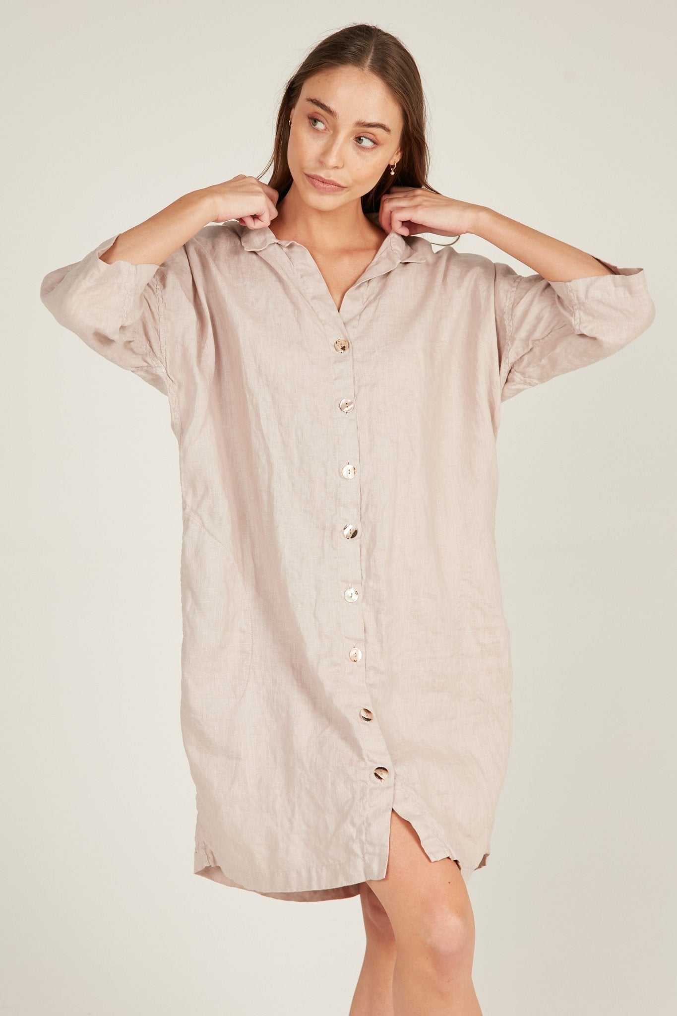 ISLAND SHIRT DRESS - DOVE (PRE-ORDER) - Primness