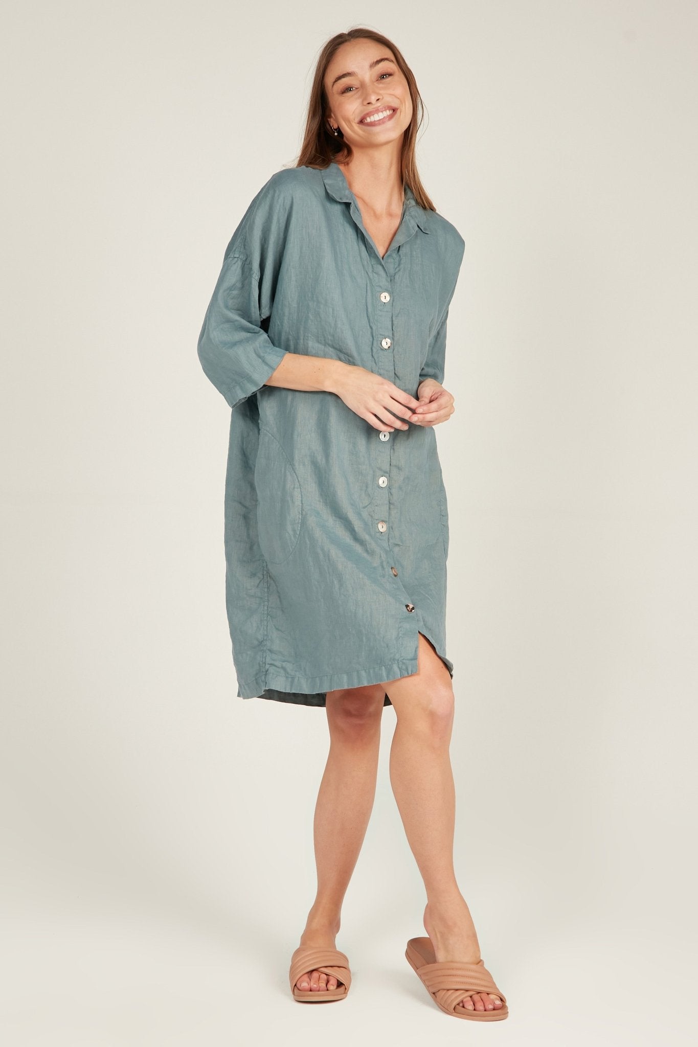 ISLAND SHIRT DRESS - LAGOON (PRE-ORDER) - Primness