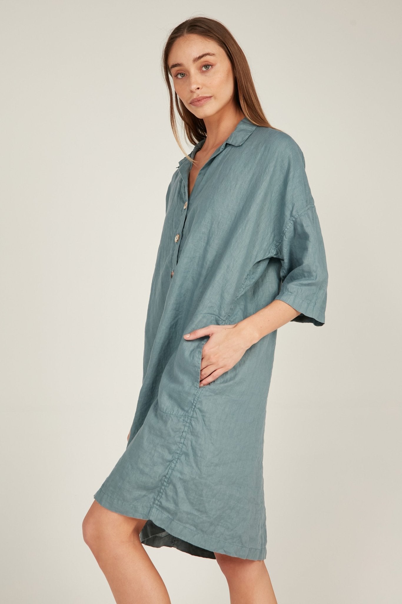 ISLAND SHIRT DRESS - LAGOON (PRE-ORDER) - Primness