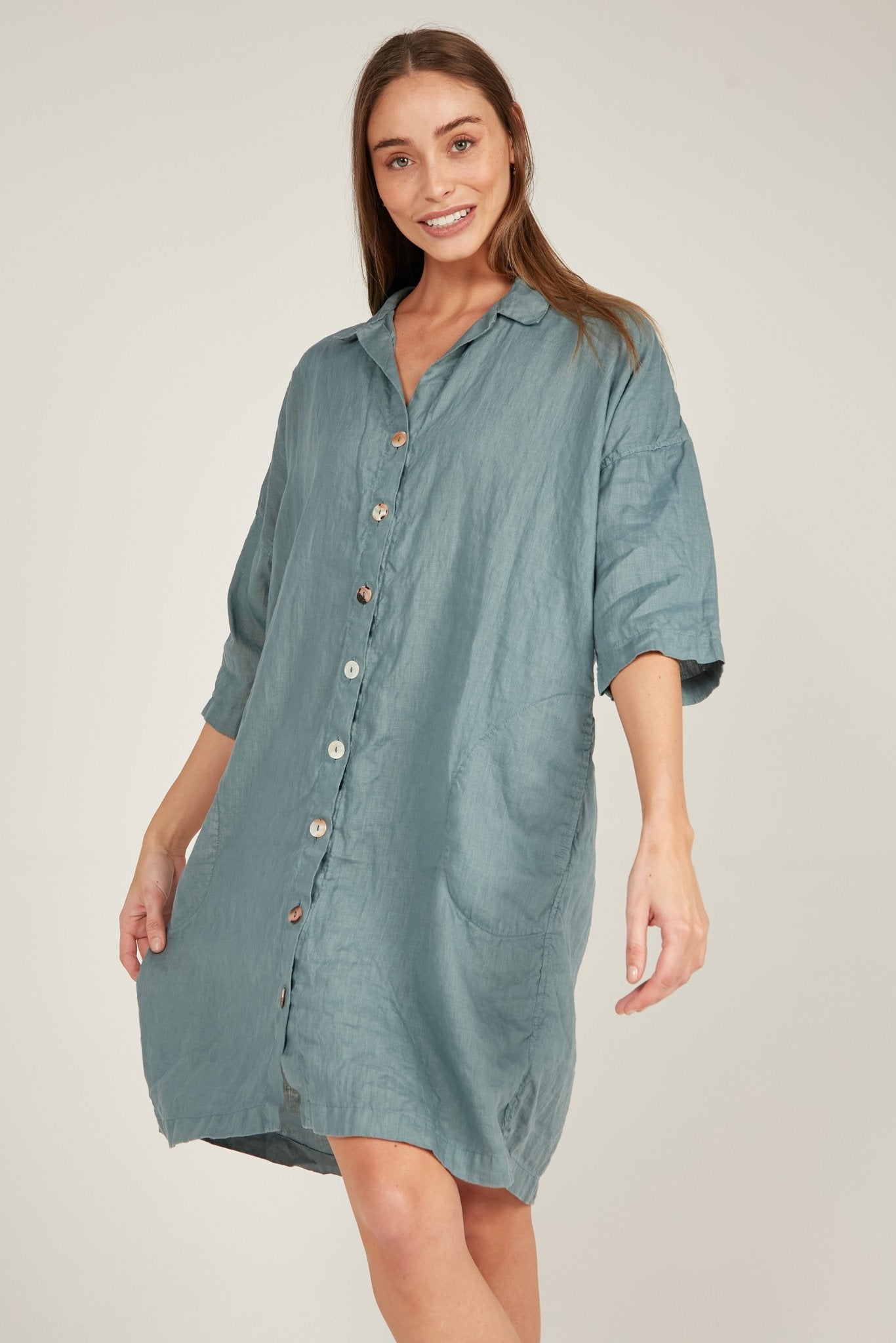 ISLAND SHIRT DRESS - LAGOON (PRE-ORDER) - Primness