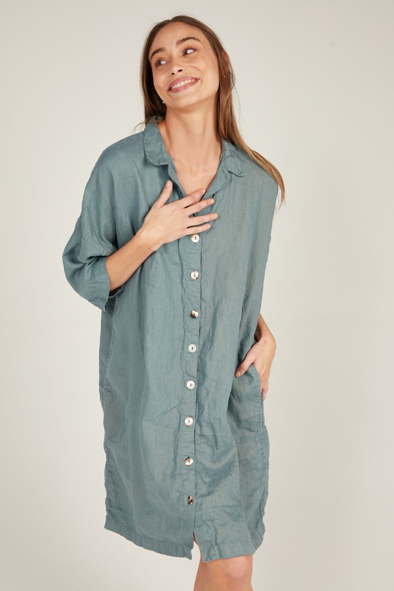 ISLAND SHIRT DRESS - LAGOON (PRE-ORDER) - Primness