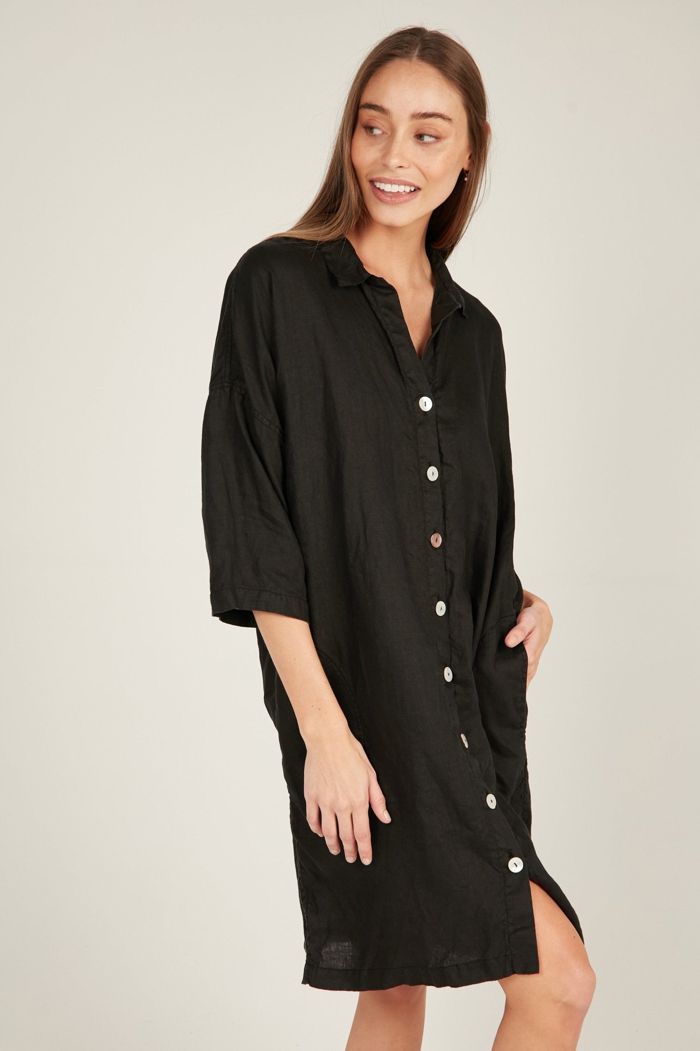 ISLAND SHIRT DRESS - NOIR (PRE-ORDER) - Primness