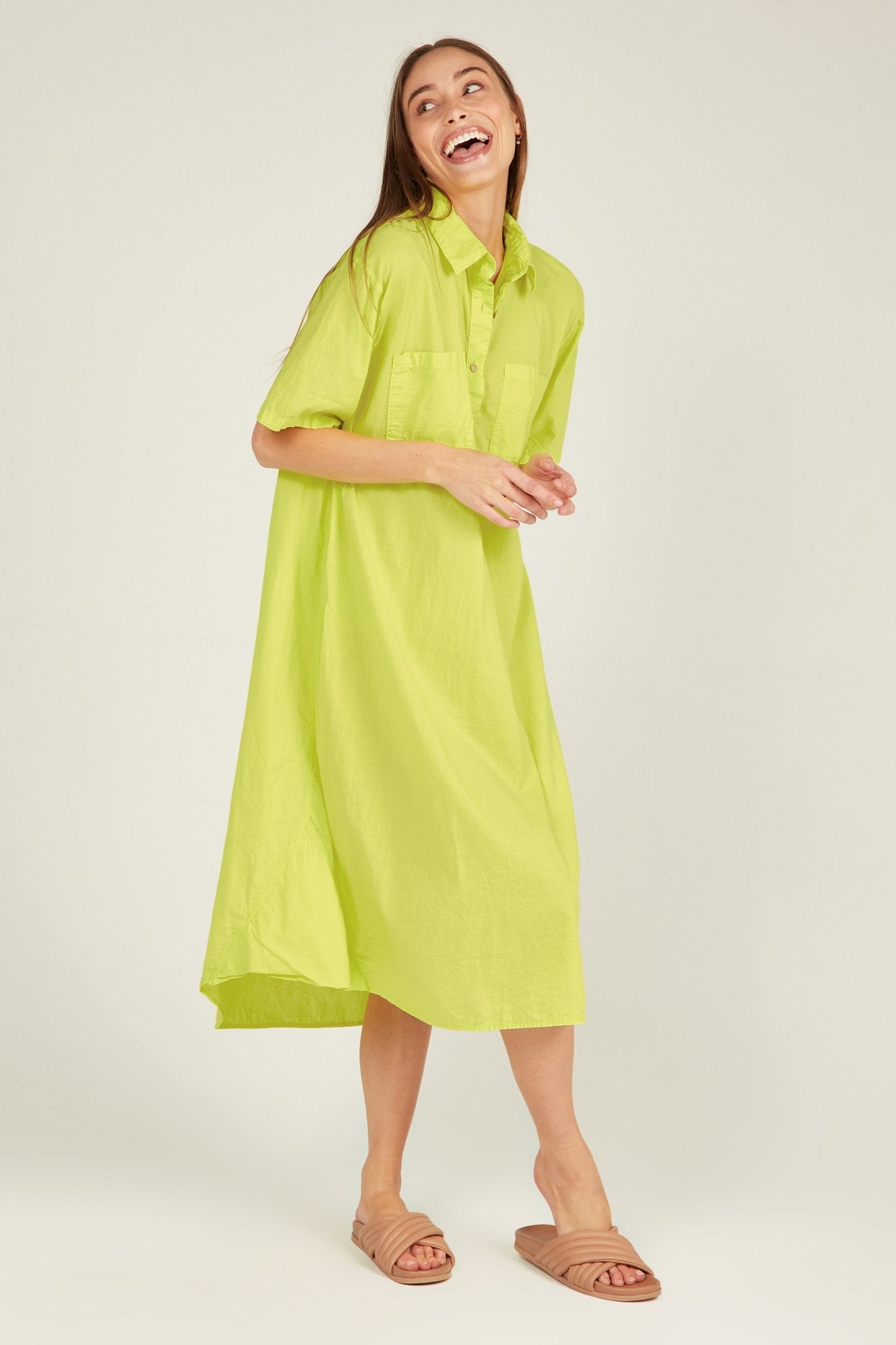 LALA SHIRT DRESS - LIME - Primness