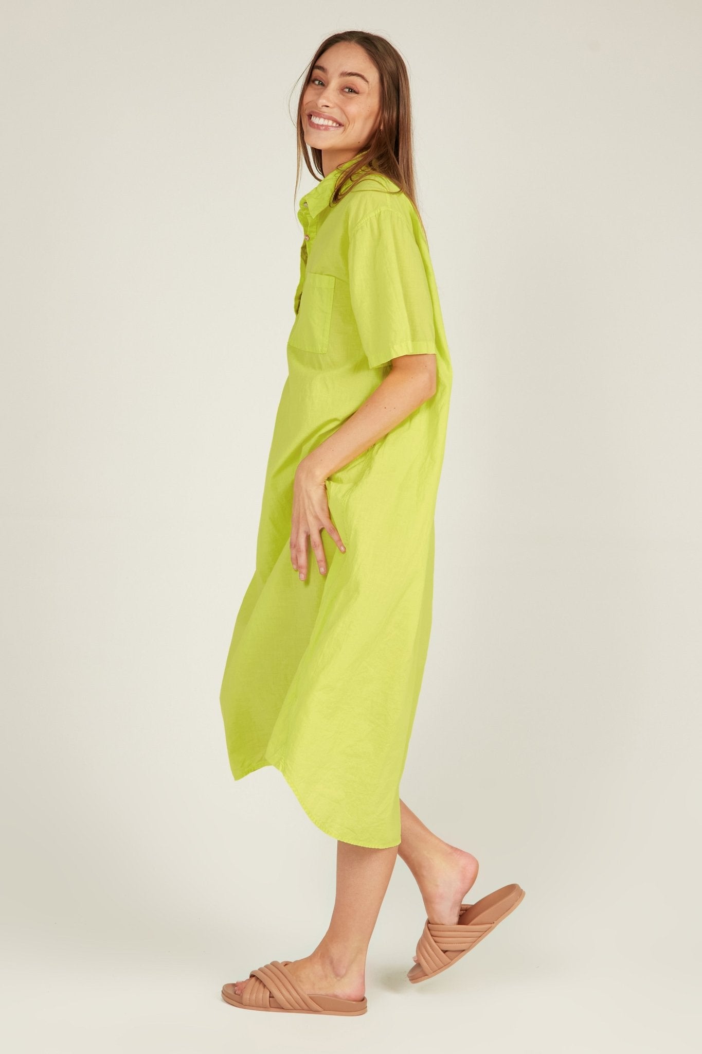 LALA SHIRT DRESS - LIME - Primness