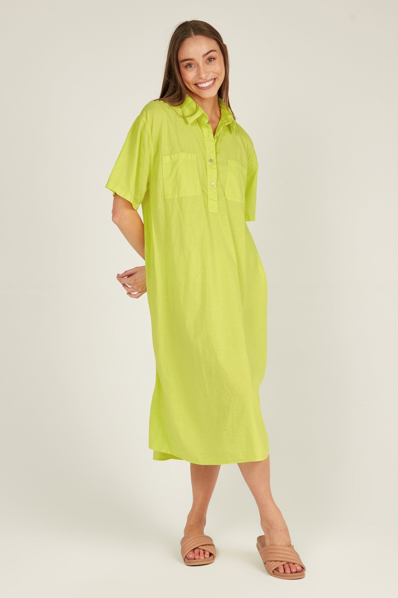 LALA SHIRT DRESS - LIME - Primness