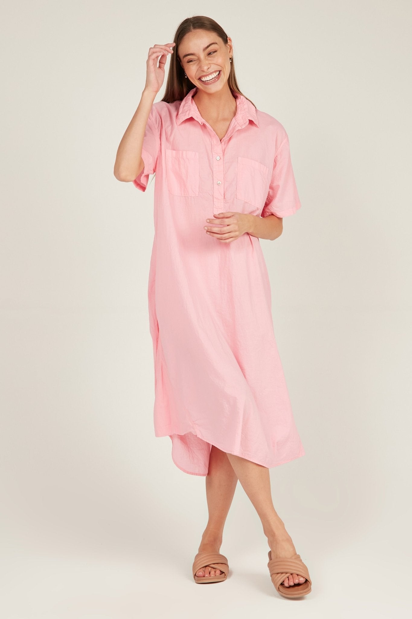 LALA SHIRT DRESS - TAFFY PINK - Primness