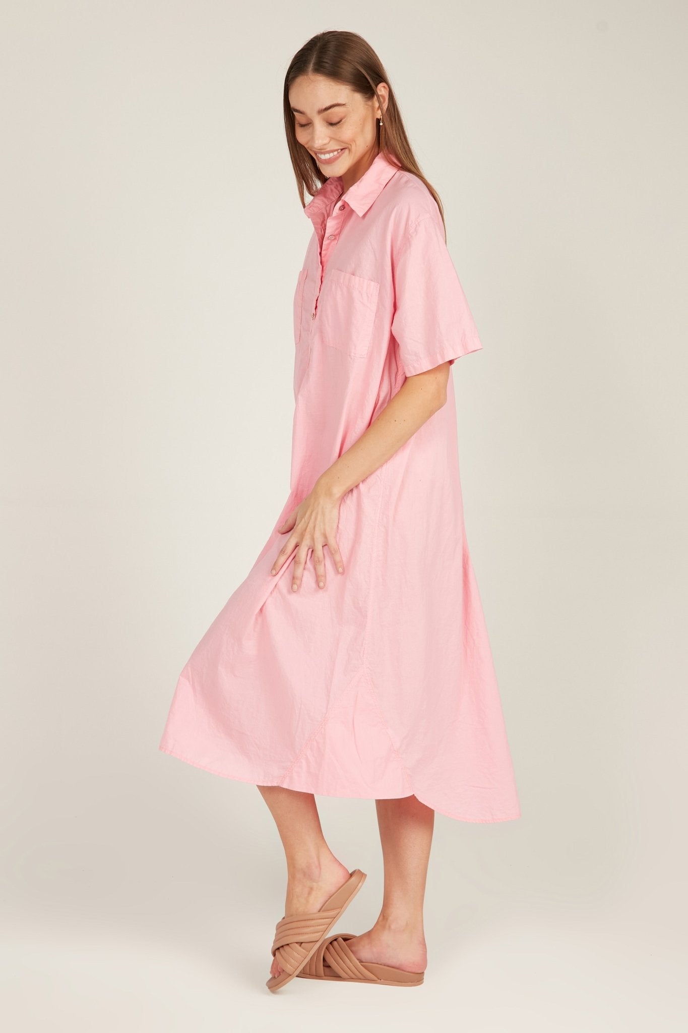 LALA SHIRT DRESS - TAFFY PINK - Primness