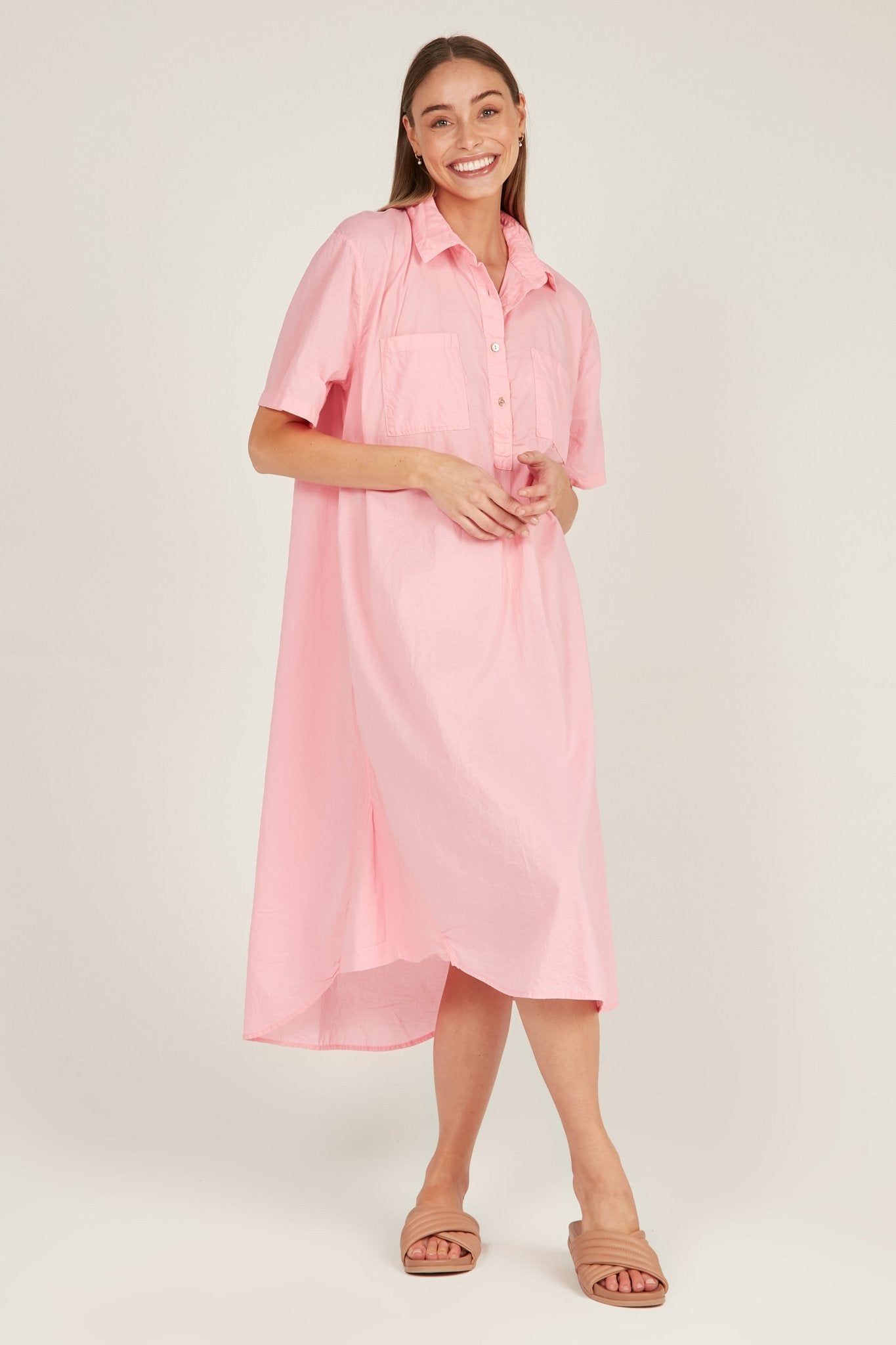 LALA SHIRT DRESS - TAFFY PINK - Primness