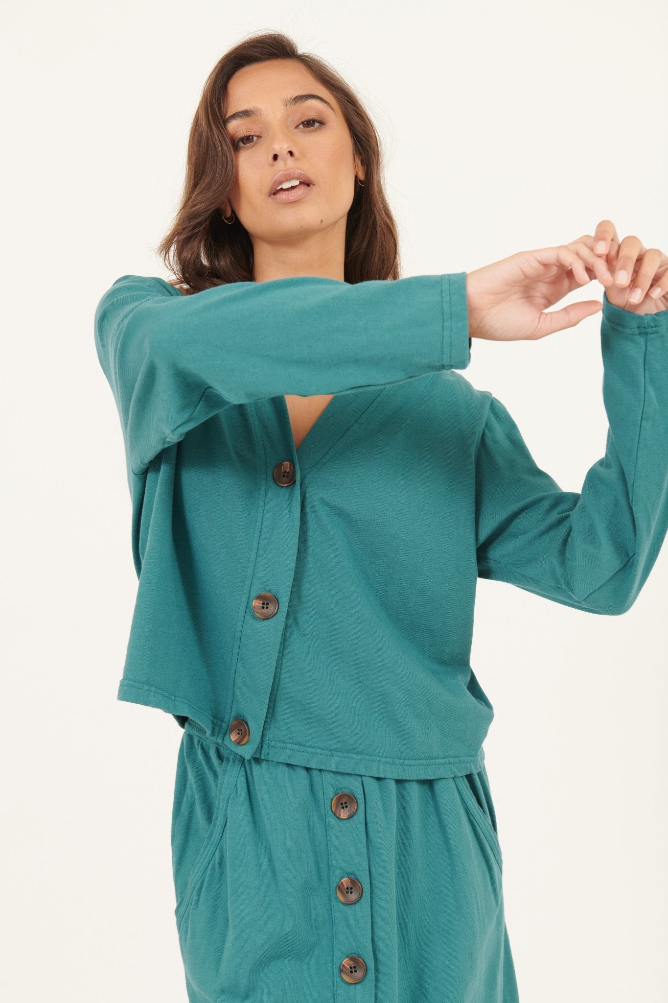 LINA CROPPED CARDI - PEACOCK - Primness