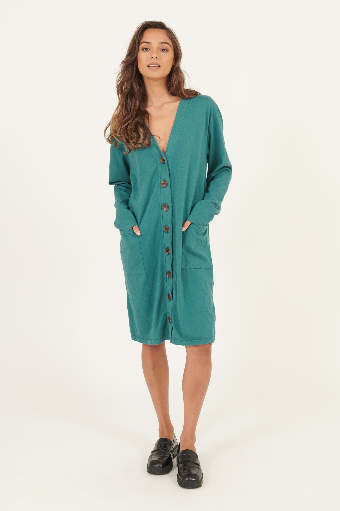 LINA LONG LINED CARDI - PEACOCK - Primness