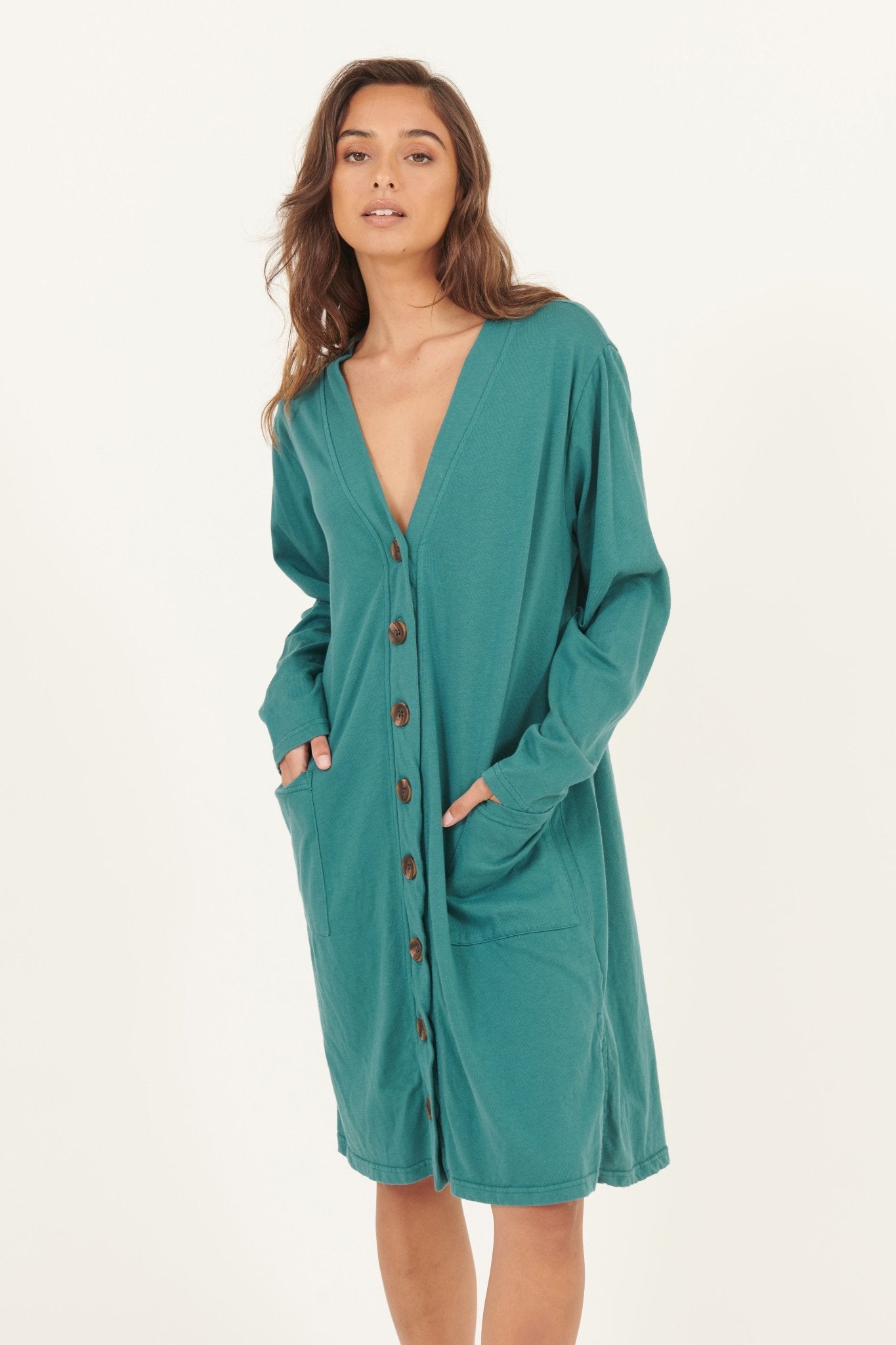 LINA LONG LINED CARDI - PEACOCK - Primness