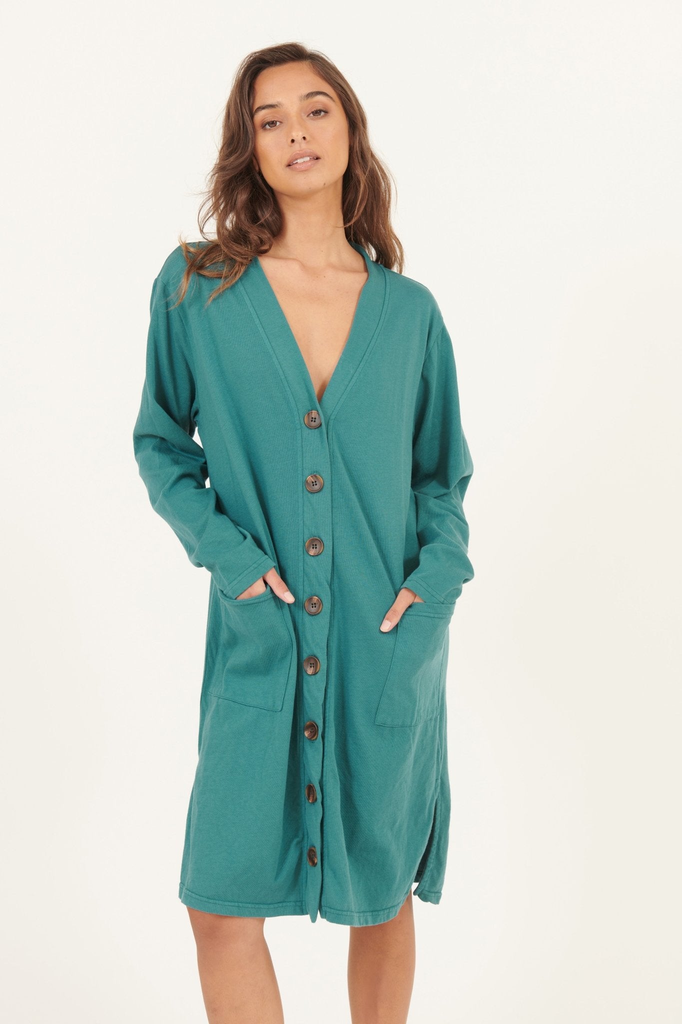 LINA LONG LINED CARDI - PEACOCK - Primness