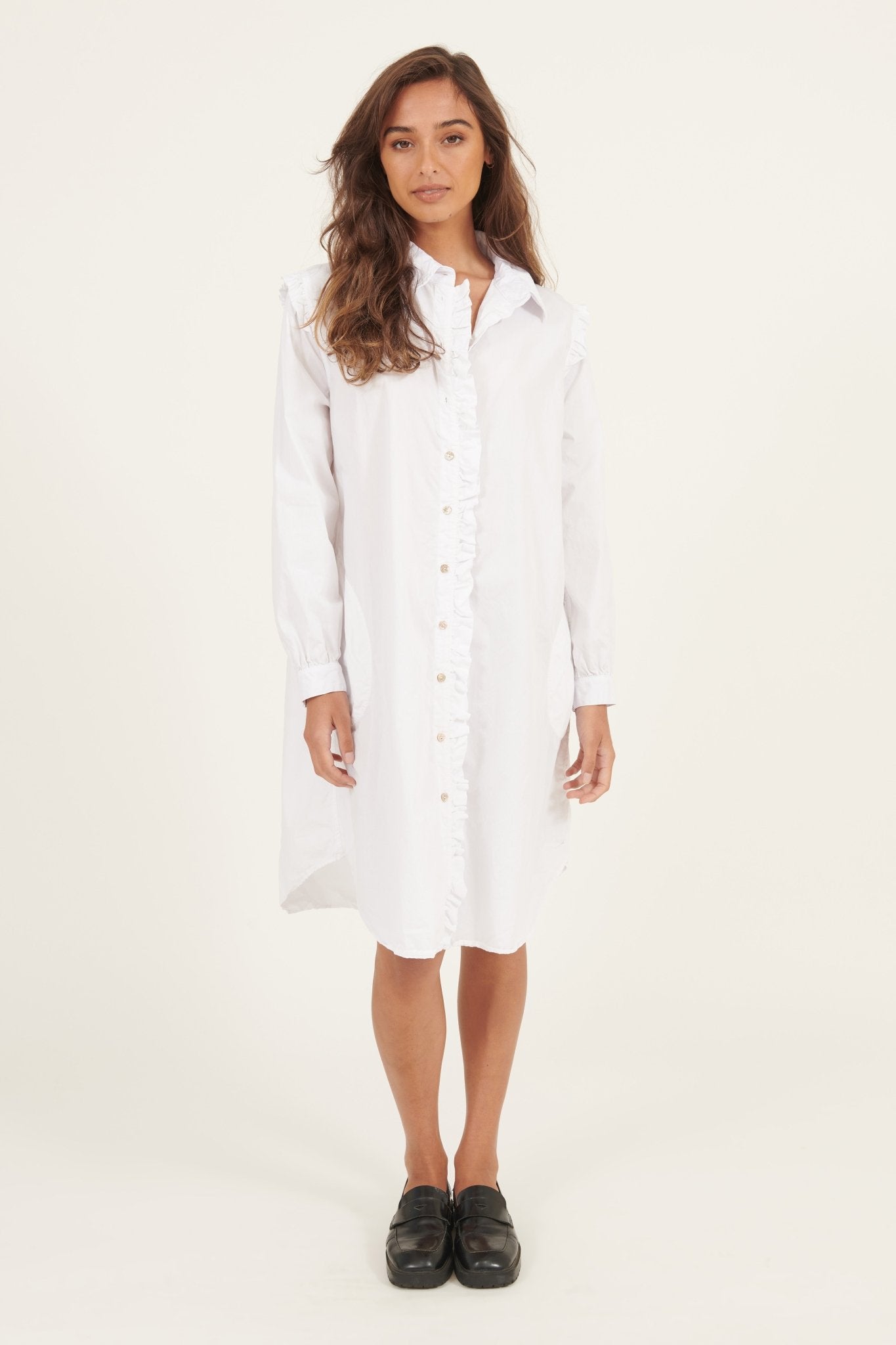 RUFFLES SHIRT DRESS - BLANC - Primness