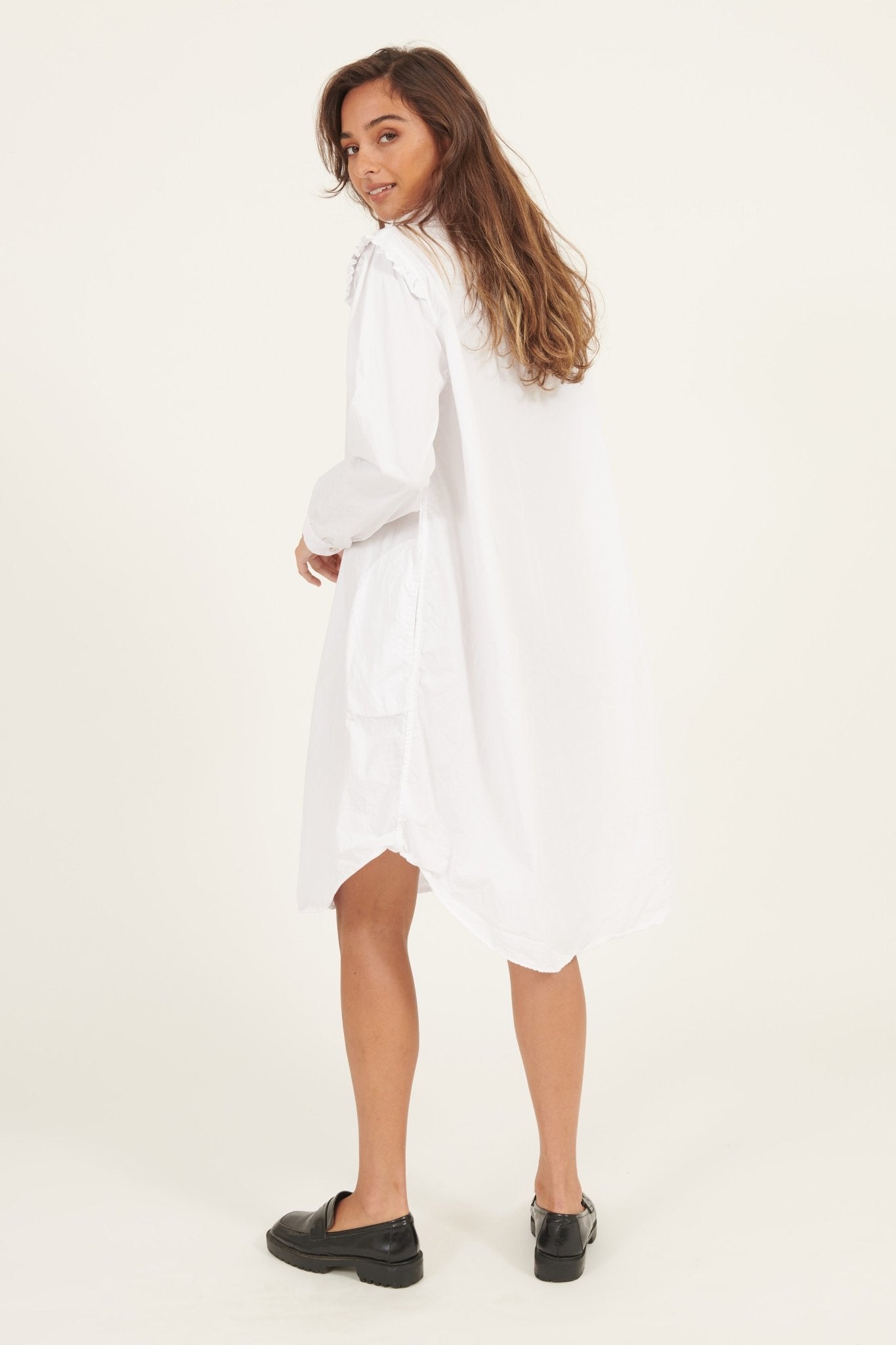 RUFFLES SHIRT DRESS - BLANC - Primness