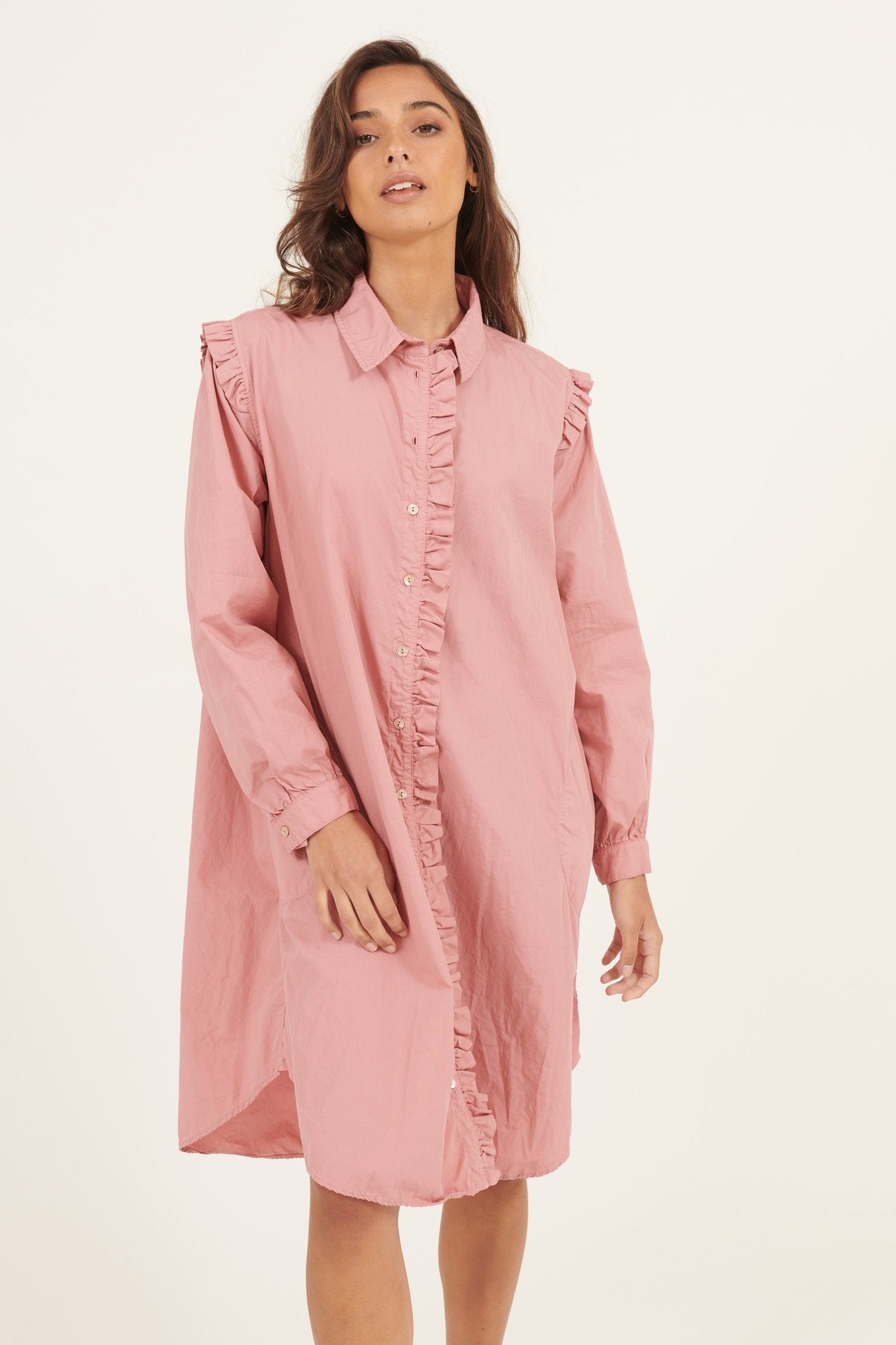 RUFFLES SHIRT DRESS - BLUSHED - Primness