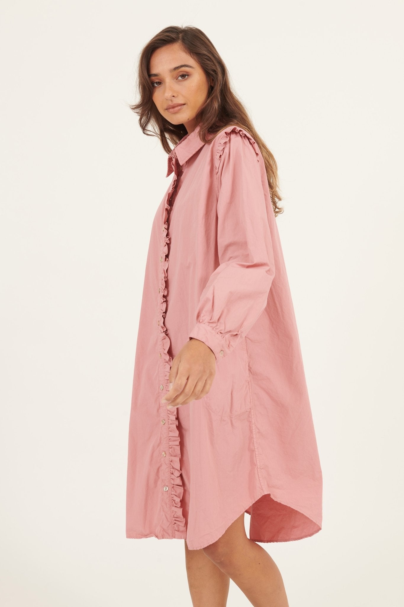 RUFFLES SHIRT DRESS - BLUSHED - Primness