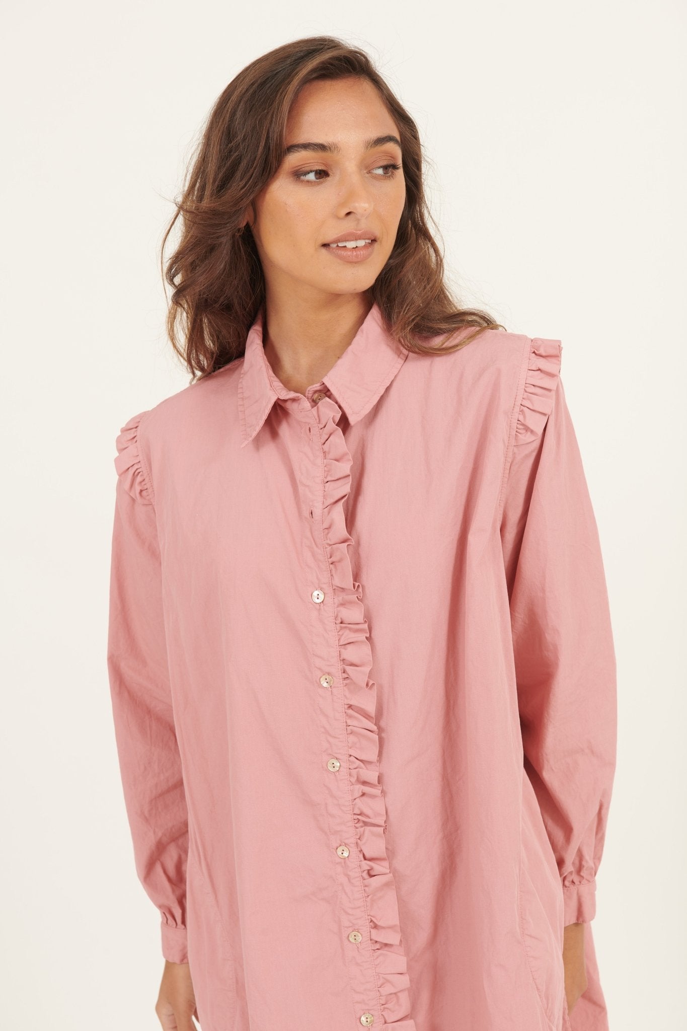 RUFFLES SHIRT DRESS - BLUSHED - Primness