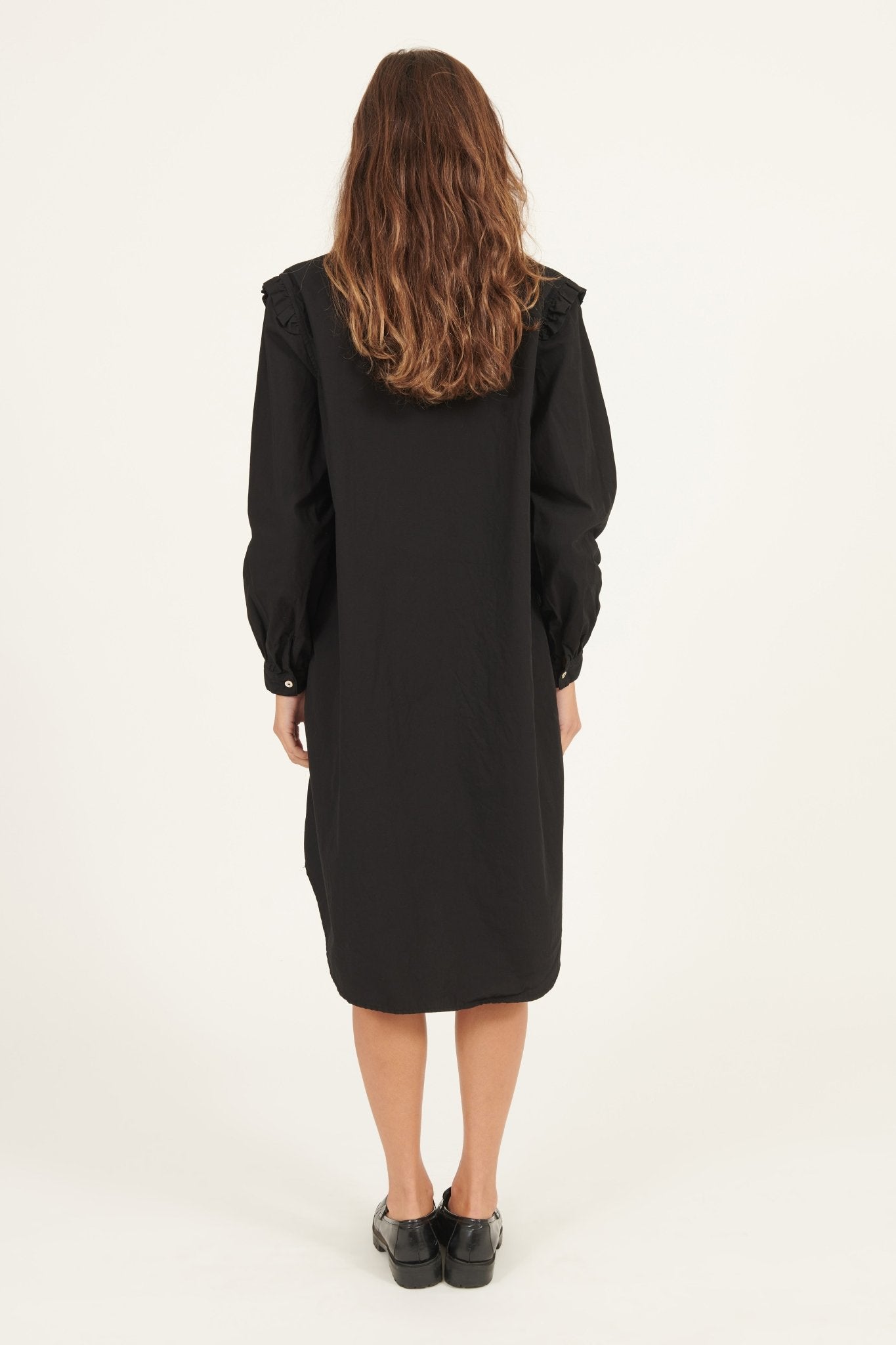 RUFFLES SHIRT DRESS - NOIR - Primness