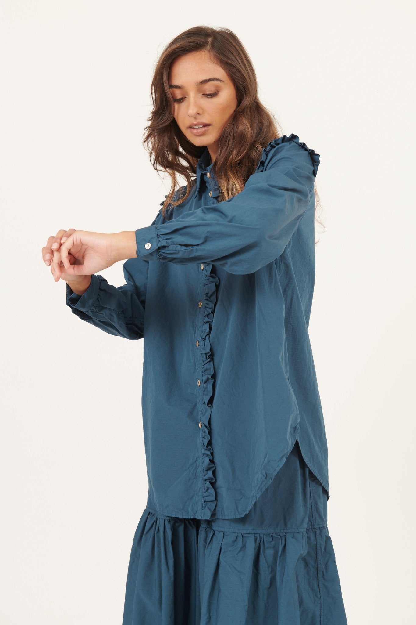 RUFFLES SHIRT - NAVY - Primness