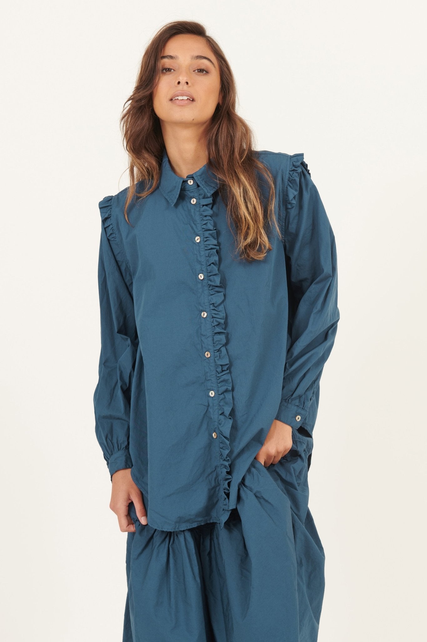 RUFFLES SHIRT - NAVY - Primness