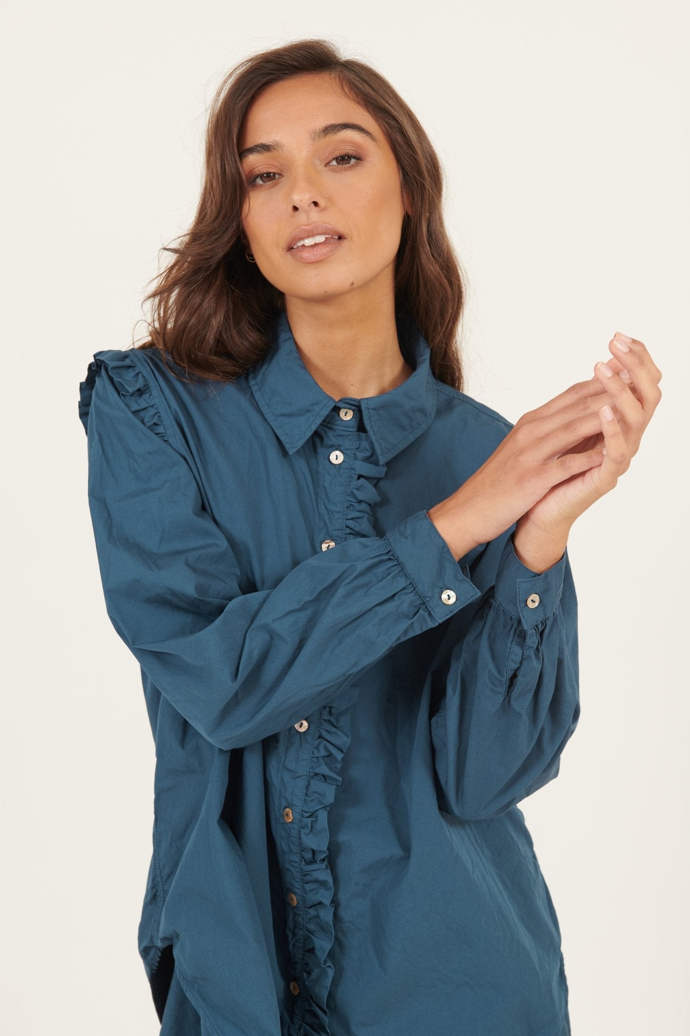 RUFFLES SHIRT - NAVY - Primness