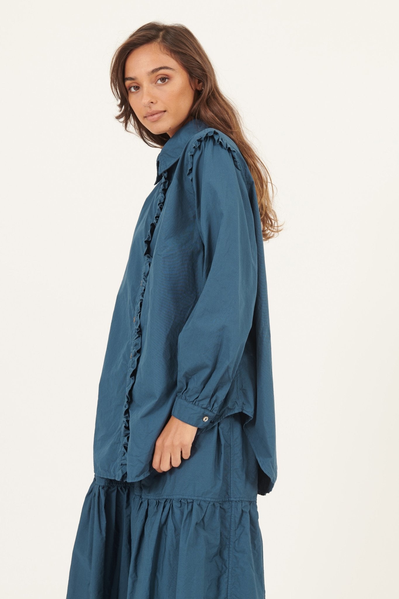 RUFFLES SHIRT - NAVY - Primness