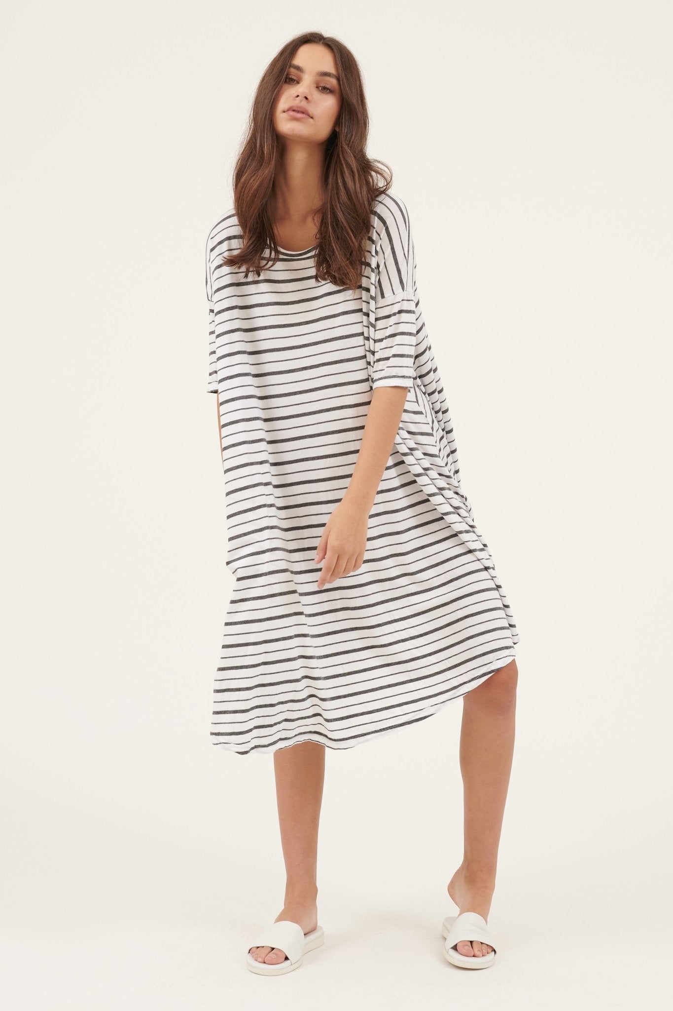 STRIPE POP DRESS - GREY & WHITE STRIPE - FINAL SALE - Primness