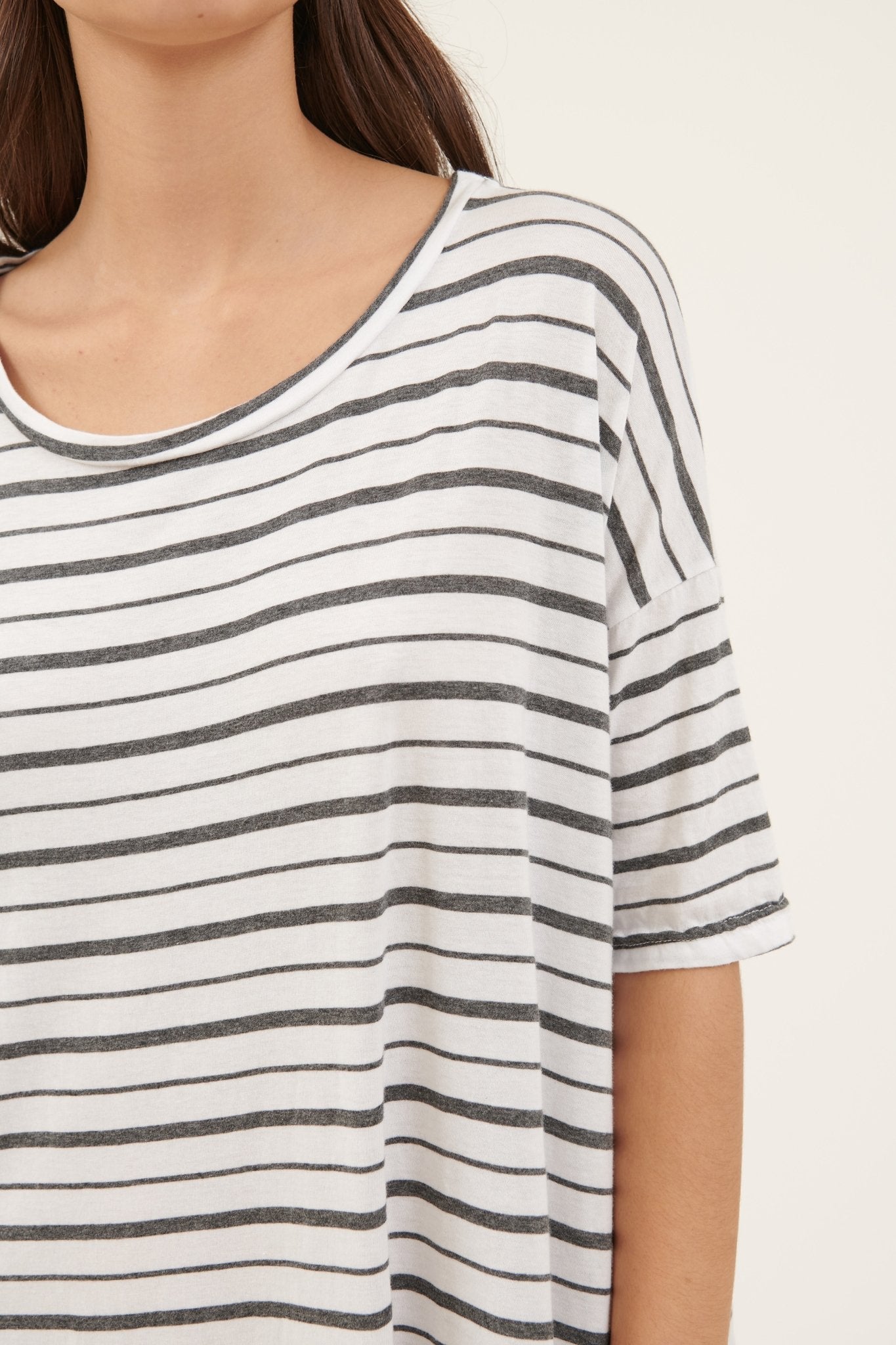 STRIPE POP DRESS - GREY & WHITE STRIPE - FINAL SALE - Primness