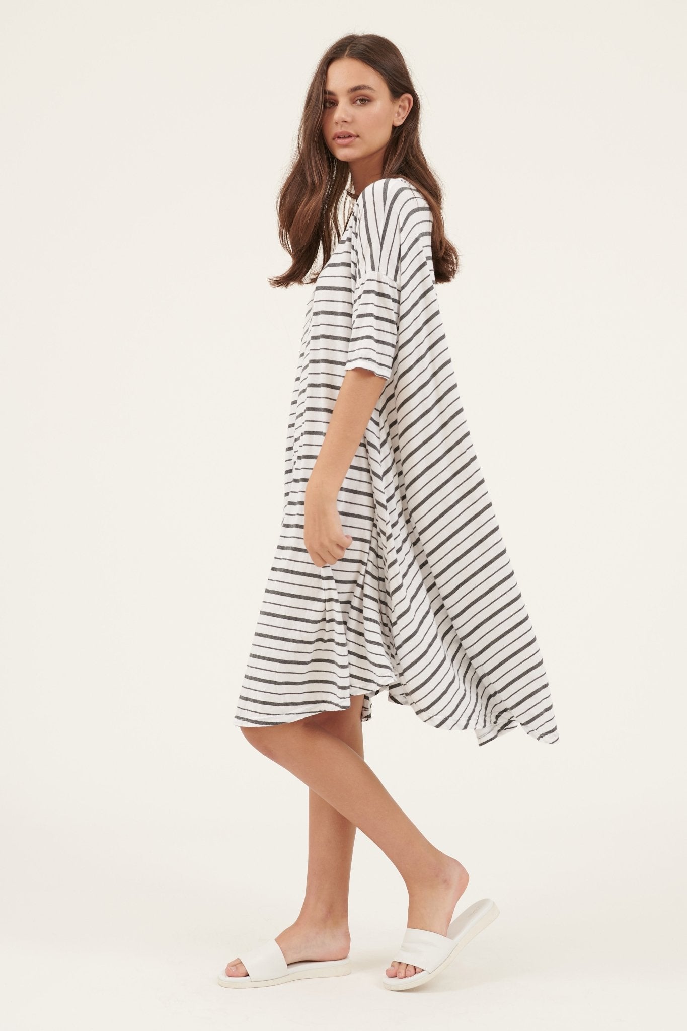 STRIPE POP DRESS - GREY & WHITE STRIPE - FINAL SALE - Primness