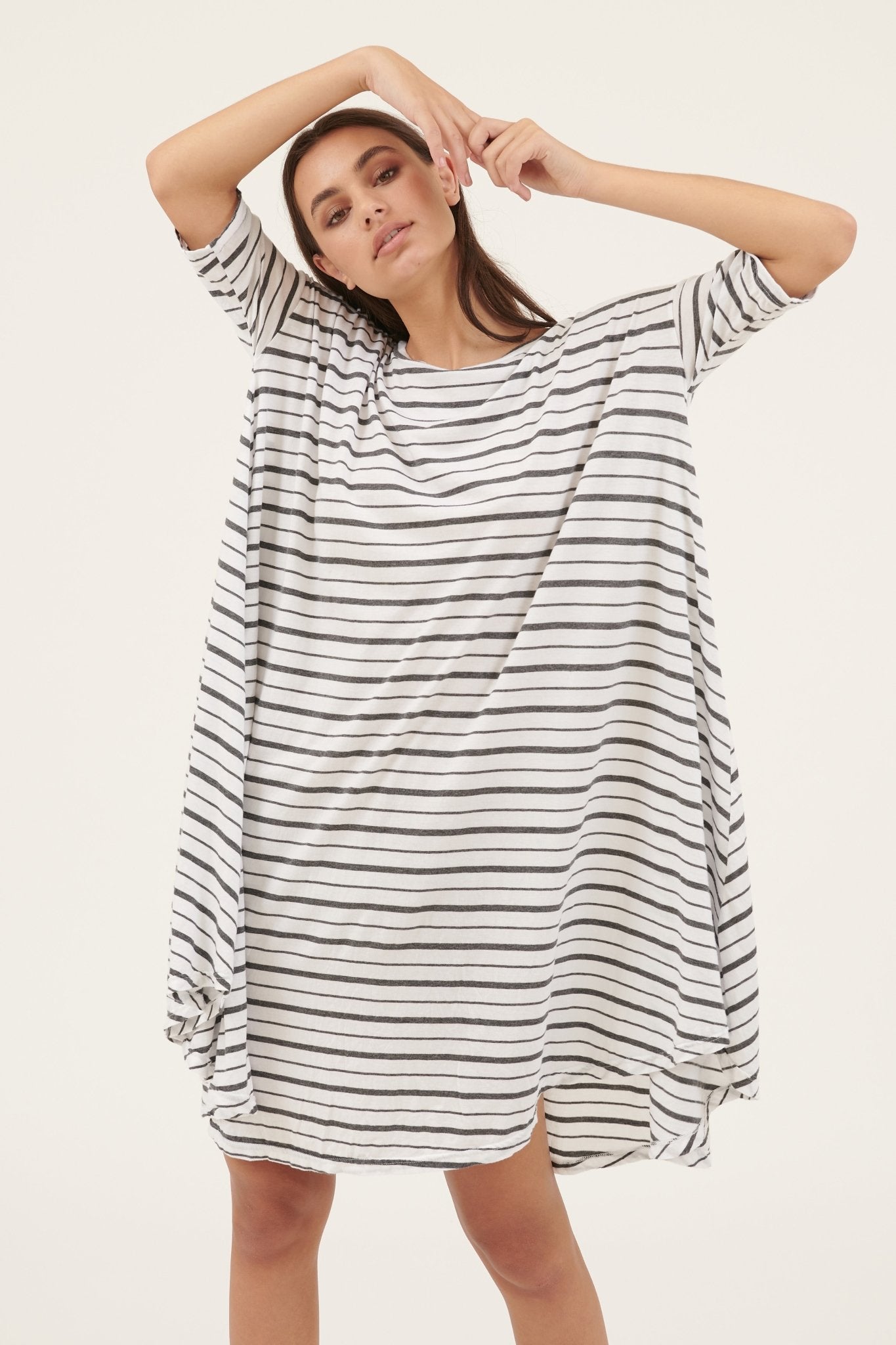 STRIPE POP DRESS - GREY & WHITE STRIPE - FINAL SALE - Primness