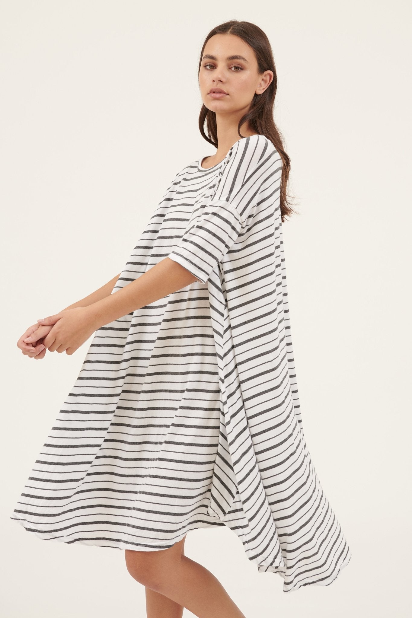 STRIPE POP DRESS - GREY & WHITE STRIPE - FINAL SALE - Primness