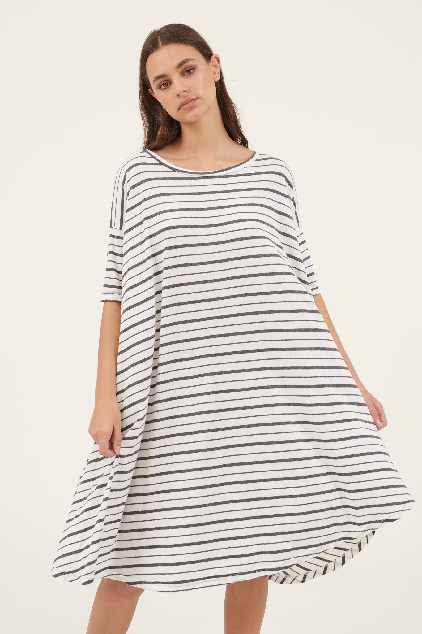 STRIPE POP DRESS - GREY & WHITE STRIPE - FINAL SALE - Primness