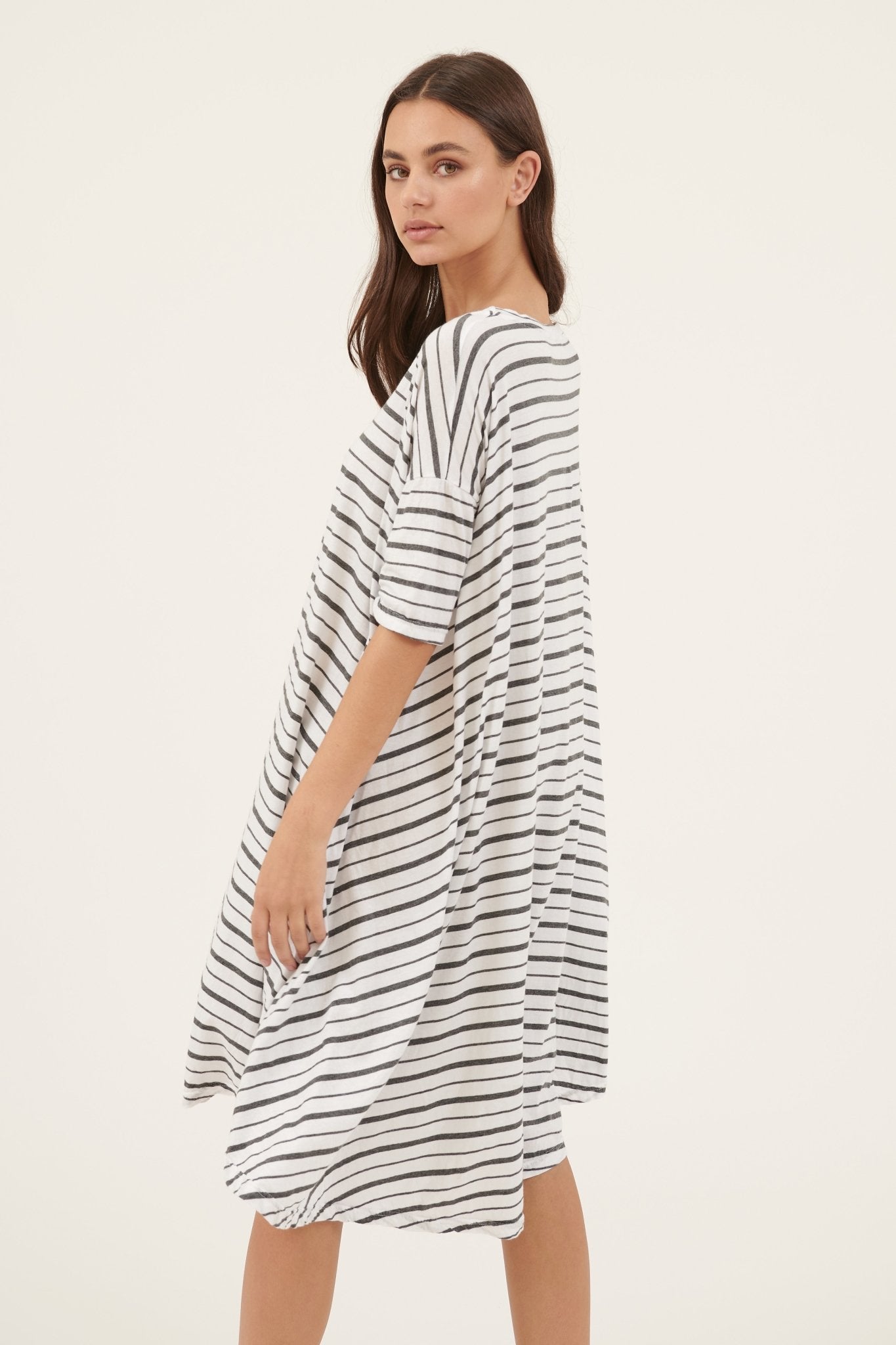 STRIPE POP DRESS - GREY & WHITE STRIPE - FINAL SALE - Primness